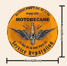 Plaque Murale Métal Ronde "MOTOBECANE Service Réparation" Art Déco Vintage