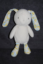 ? Doudou Lapin KLORANE Velours Fleurs Tache Bleu Jaune Peluche  23 / 34 Cm