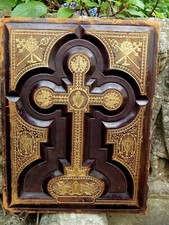 RARE Couverture de Bible XIX ème Holly Bible Chicago 1877 CUIR Dorure au Fer 32X