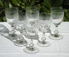 Meisenthal? Service de 6 verres à eau en verre gravé. Début Xxe s Haut. 16 cm