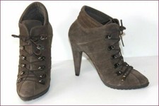 EDEN Bottines à Lacets Pointues Cuir Vert Bronze Hauts Talons T 37 TTBE