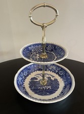 Ancien serviteur à deux étages en faïence Ironstone english scenic adams Vintage