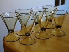7 MURANO ITALY VENETIAN CORDIAL GLASSES OCTAGONAL COLOR AMBER LIGHT AND BLUE