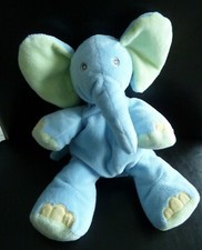 92. DOUDOU PELUCHE NICOTOY KIABI ELEPHANT BLEU VERT JAUNE 29 cms - ETAT NEUF*