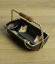 joli petit panier en céramique vide poche vintage avec anse en métal doré