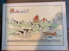 VÉNERIE.DESSINATEUR JACK.LITHO/POCHOIR.SCÈNE DE CHASSE.LE RENARD.CIRCA 1935.