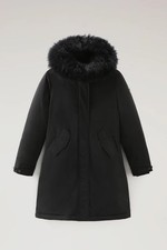 Parka Longue Femme Woolrich Avec Fourrure En Cachemire Noire