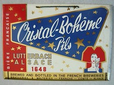 Plaque Publicitaire Bière Cristal Bohème Lutterbach Alsace tole peinte no émail