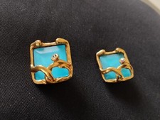 JOLIE BOUCLE D OREILLE MICRIS doré  turquoise bijoux créateurs a clips  vintage