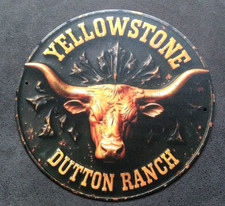 Plaque métal vintage Yellowstone Dutton Ranch 20x20 ronde Neuve