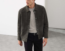 Veste chemise grise homme pur daim sur mesure taille XS S M L XL 2XL 3XL