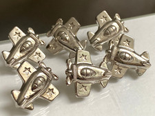 Lot de 6 boutons-avion 17 x 17 mm - Plastique chromé vintage années 70