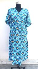 Indien Turquoise Carreaux Coton Caftan Femmes Vêtements Handmade Maxi Toge