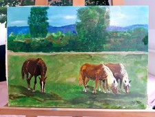 les chevaux, peinture, gouache