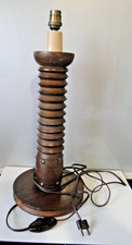 Pied de lampe ancien en bois massif tourné marron 42cm