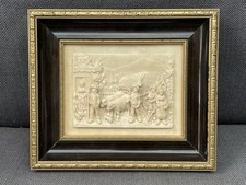 Ancien bas bas-relief calcaire encadré scène campagne