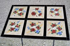 -TABLE BASSE VINTAGE FER FORGE 6 CARREAUX BARBOTINE J.MASSIER 1950/1960 UNIQUE