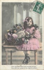 CP PAQUES PETITE FILLE ELEGANTE PANIER FLEURS - 55491