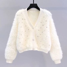 Femme Col V Faux Mohair Pull