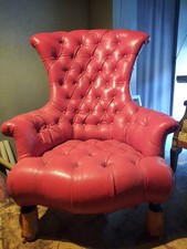 Grand Fauteuil Cuir Agneau Rouge Capitonné