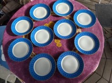 10 Assiettes Plates Porcelaine Limoges Legrand et Cie Décor Bleu Art Déco 22,5cm