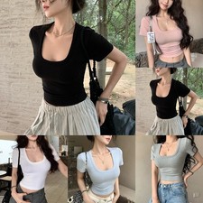 T-shirt femme col U style sans