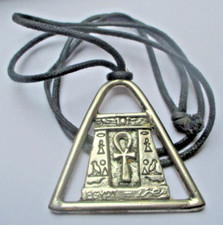 Grand Pendentif argenté Hiéroglyphes Égyptien Croix De Vie bijou vintage 5514