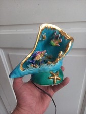 Lampe VALLAURIS Veilleuse Coquillages Poissons Céramique Ancien Vintage Déco 