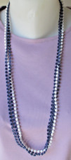 Ancien Collier sautoir 3 rangs de perles bleu marine et blanc bijou vintage 5307