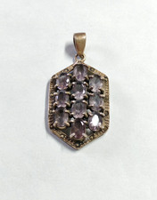Pendentif Femme Style Ancien Argent 925 Améthyste Pendentif Marcasite