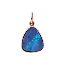 9k Solide or Rose Triangle Forme Bleu Feu Opale Collier Pendentif Bijoux