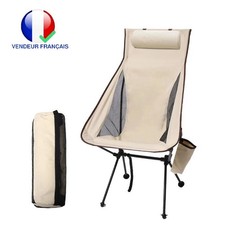 Chaise Camping Pliante Portable Légère Avec Appui Tête Pêche Jardin Extérieur