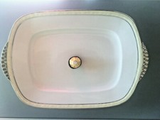 ANCIEN GRAND PLAT RECTANGULAIRE EN PORCELAINE DE LIMOGES ART DECO 42 X 29 cm