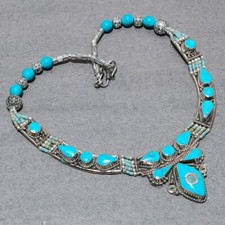 Collier népalais 18" SR 6759 bijoux mode déclaration turquoise tibétaine fait...