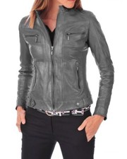 Veste en cuir gris pour femme