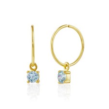 Boucles d'oreilles créoles breloques argent 925 plaqué or aigue-marine CZ 12mm