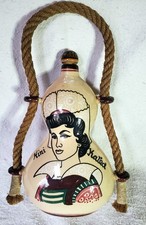 Gourde en faïence de Quimper Keraluc, poignée en corde, salaisons Autret