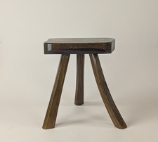 Tabouret Tripode Brutaliste en Chêne Massif Vintage Style