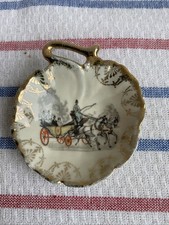 Ancienne Petite Coupe Limoges Porcelaine Decor Scène Calèche Miniature
