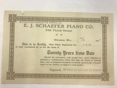 1907 piano warranty issued - 1907,