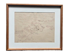 DIANA FRANÇOIS DESSIN A L'ENCRE SCÈNE DE PORT XXe,MARINE