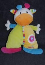 ?Doudou Vache Semi Plat BABYSUN Girafe Jaune Vert Hochet Grelot 22 Cm TTBE