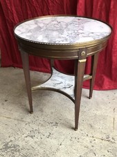 TABLE RONDE GUÉRIDON STYLE LOUIS XVI ACAJOU À 2 PLATEAUX MARBRE