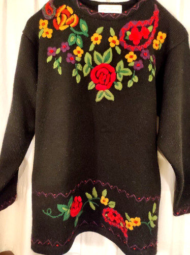 Pull hiver noir brode - brode, femme