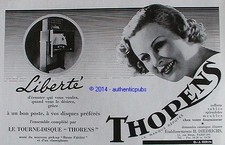 PUBLICITE THORENS TOURNE DISQUE POSTE PICK UP CLASSOPHONE ART DECO DE 1937 AD