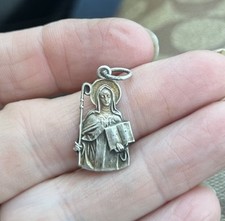 French Antique Medal SAINT ODILE Patroness Sight Blind Alsace silver plated 3D