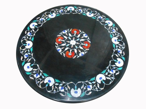 Black marble center table - black,