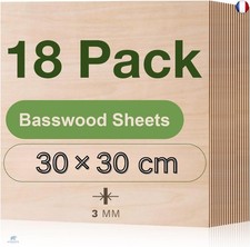 ROBOTIME Contreplaqué 3mm Lot de 18, 300 x300mm Planche Bois Brut Bouleau 