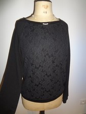 CACHE CACHE 2 36 38 PULL LEGER FAUX AJOURE NOIR TRES DOUX TOP HAUT TRICOT GILET