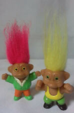 2 figurines TROLL SOMA vintage années 90 Good Luck Russ doll cheveux rose jaune